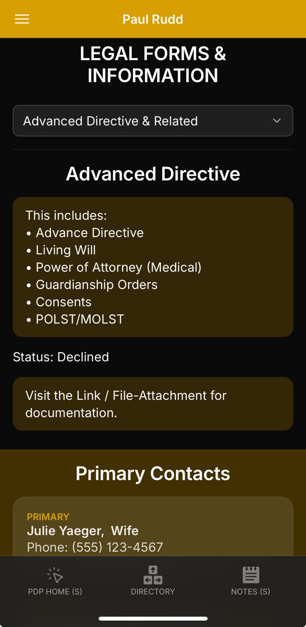 Demographics Page (Advanced Directive)